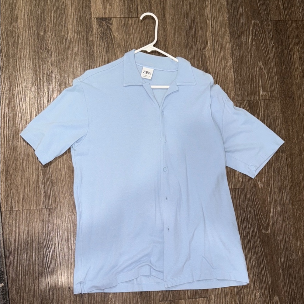Zara Blue Casual Button Down Shirt Lightweight Collared Large